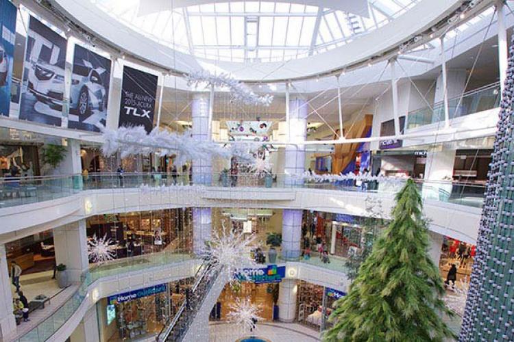 Inside multi-story shopping mall 